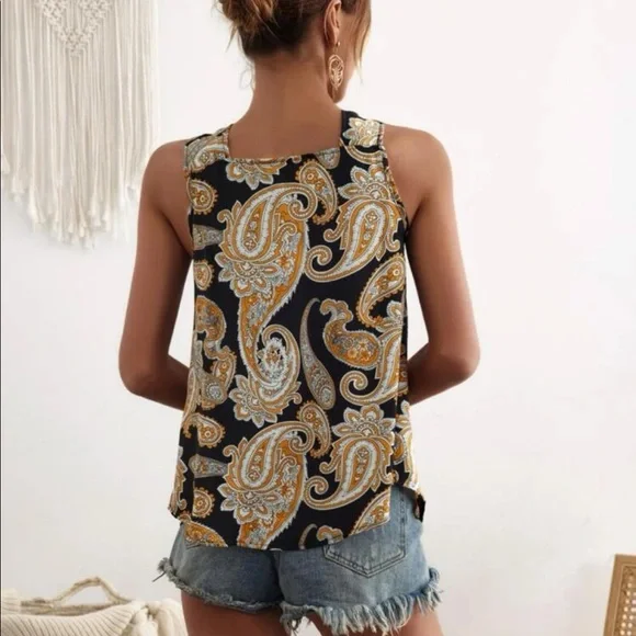Boho Floral Paisley Print Tank Top Blouse - Picture 4 of 12